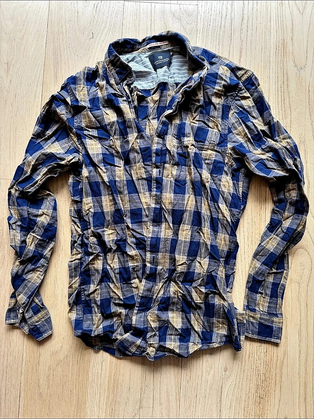 Scotch & Soda Amsterdam Couture Plaid Button Down Blue & Brown XL